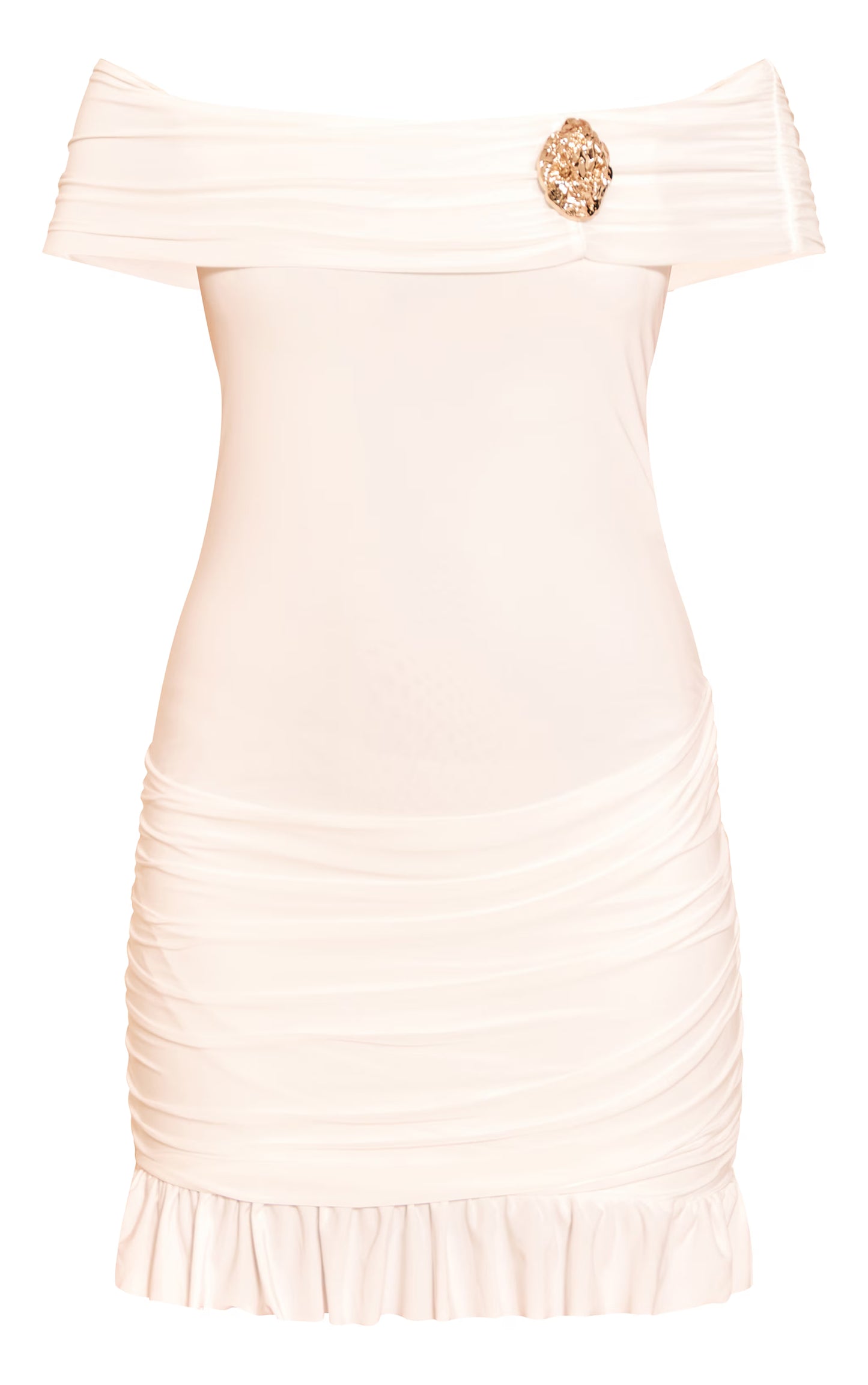 Cream Double Layer Bardot Trim Detail Mini Dress