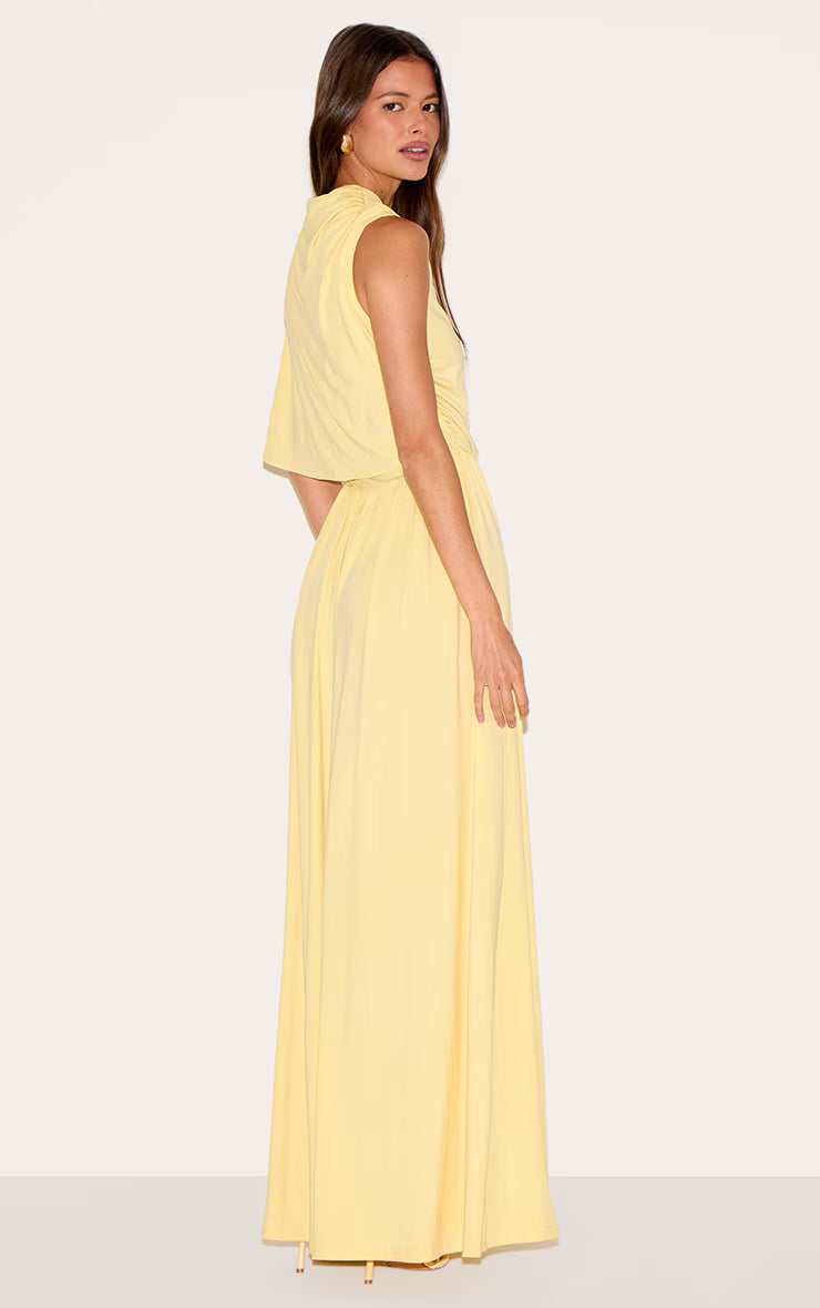 Lemon Layered Ruched Maxi Dress