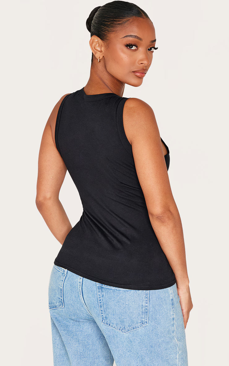 Shape Black Asymmetric Button Front Sleeveless Top