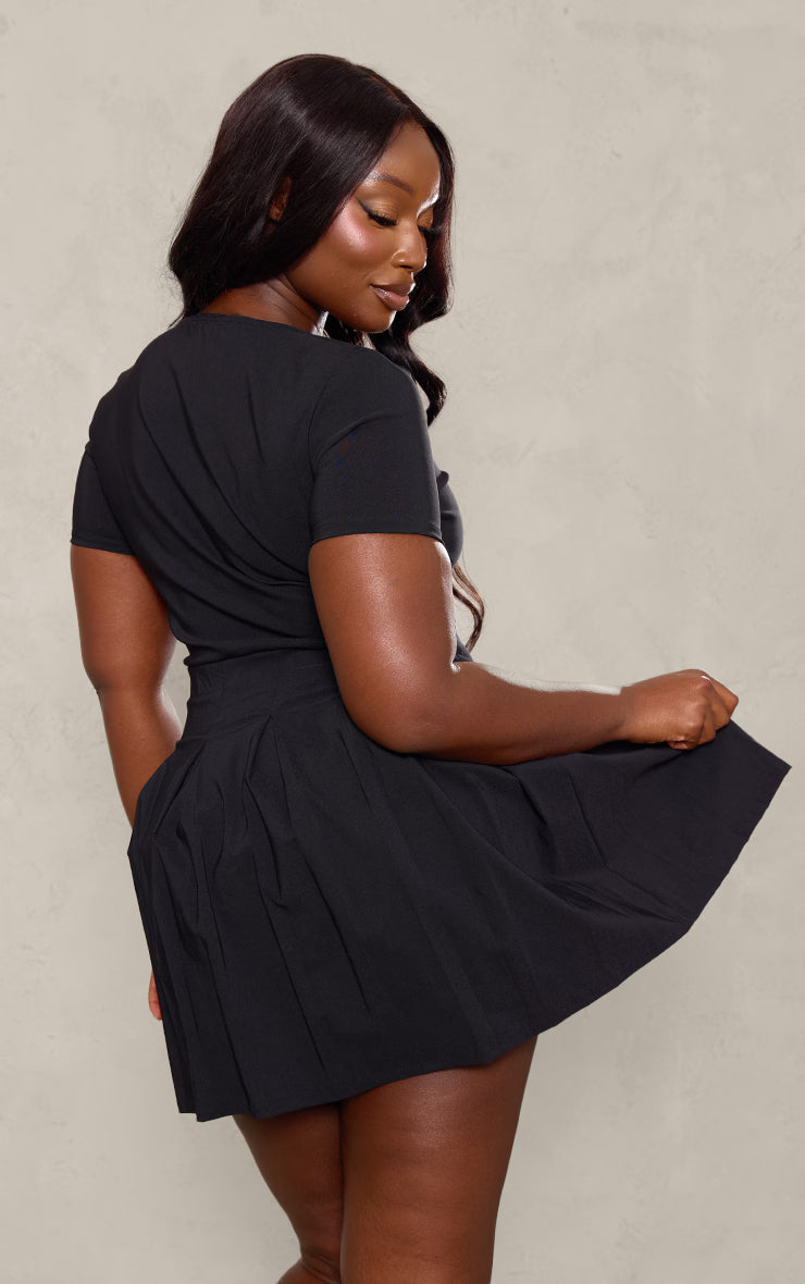 Plus Black Pleat Hem Detail Tailored Mini Dress