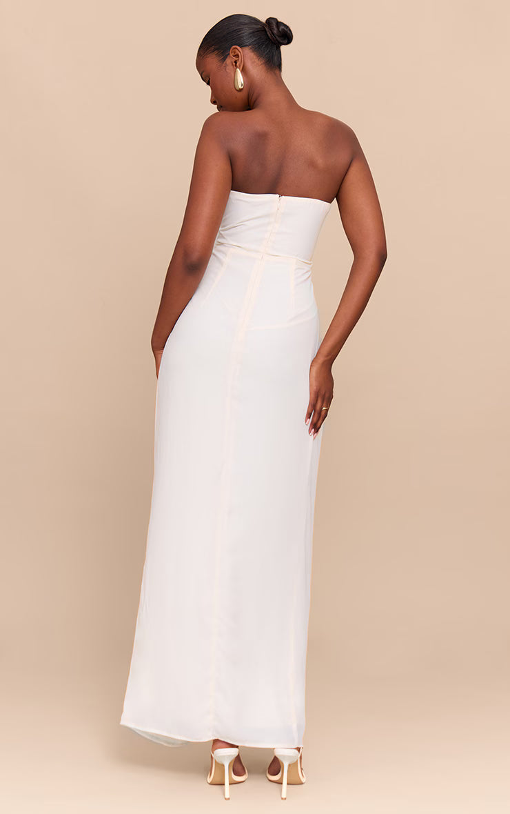 Cream Bandeau Corset Drape Detail Maxi Dress