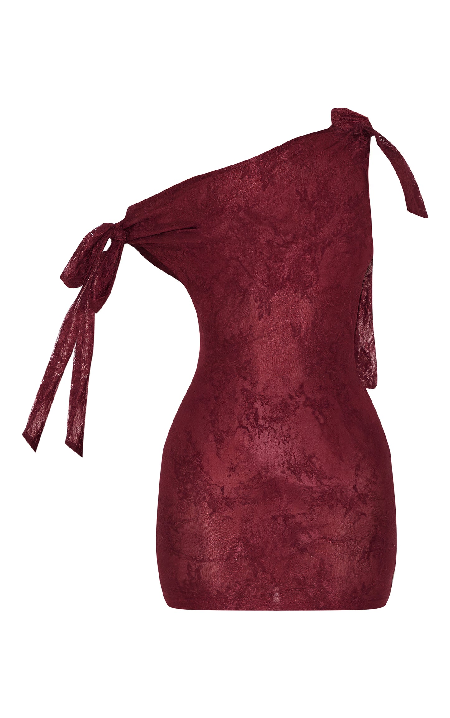 Petite Burgundy Lace Tie Detail Bodycon Mini Dress