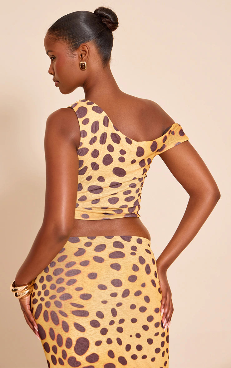 Yellow Leopard Print Onion Skin Sleeveless Asymmetric Hem Top