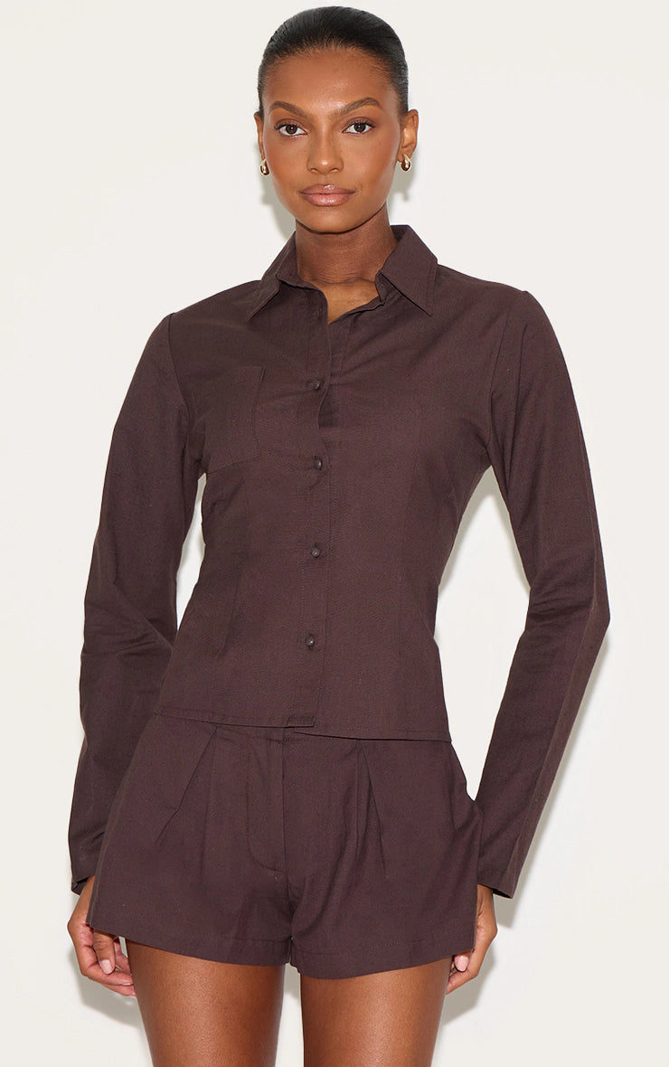 Chocolate Linen Look Pleated Mini Shorts
