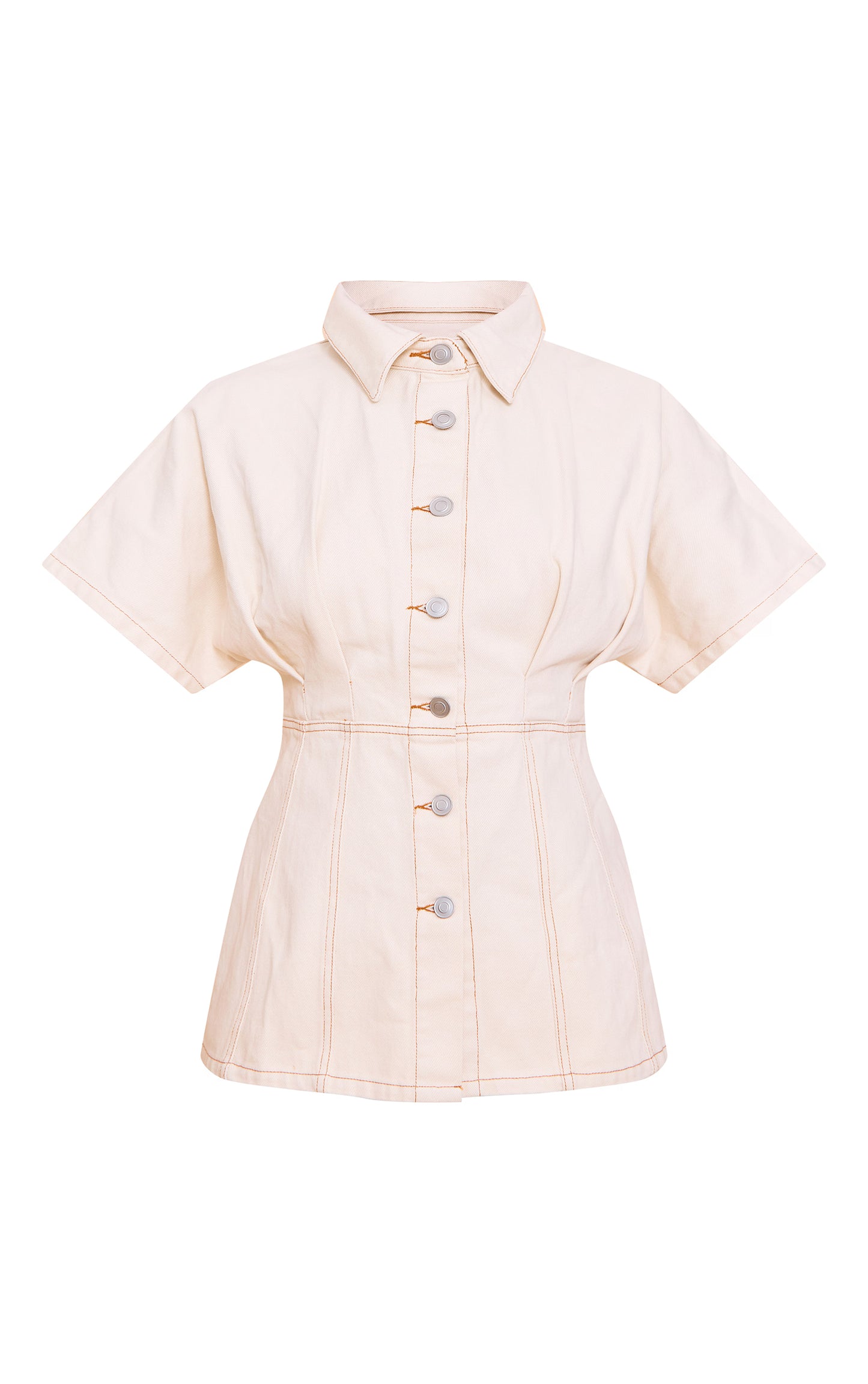 Almond Seam Detail Peplum Denim Shirt