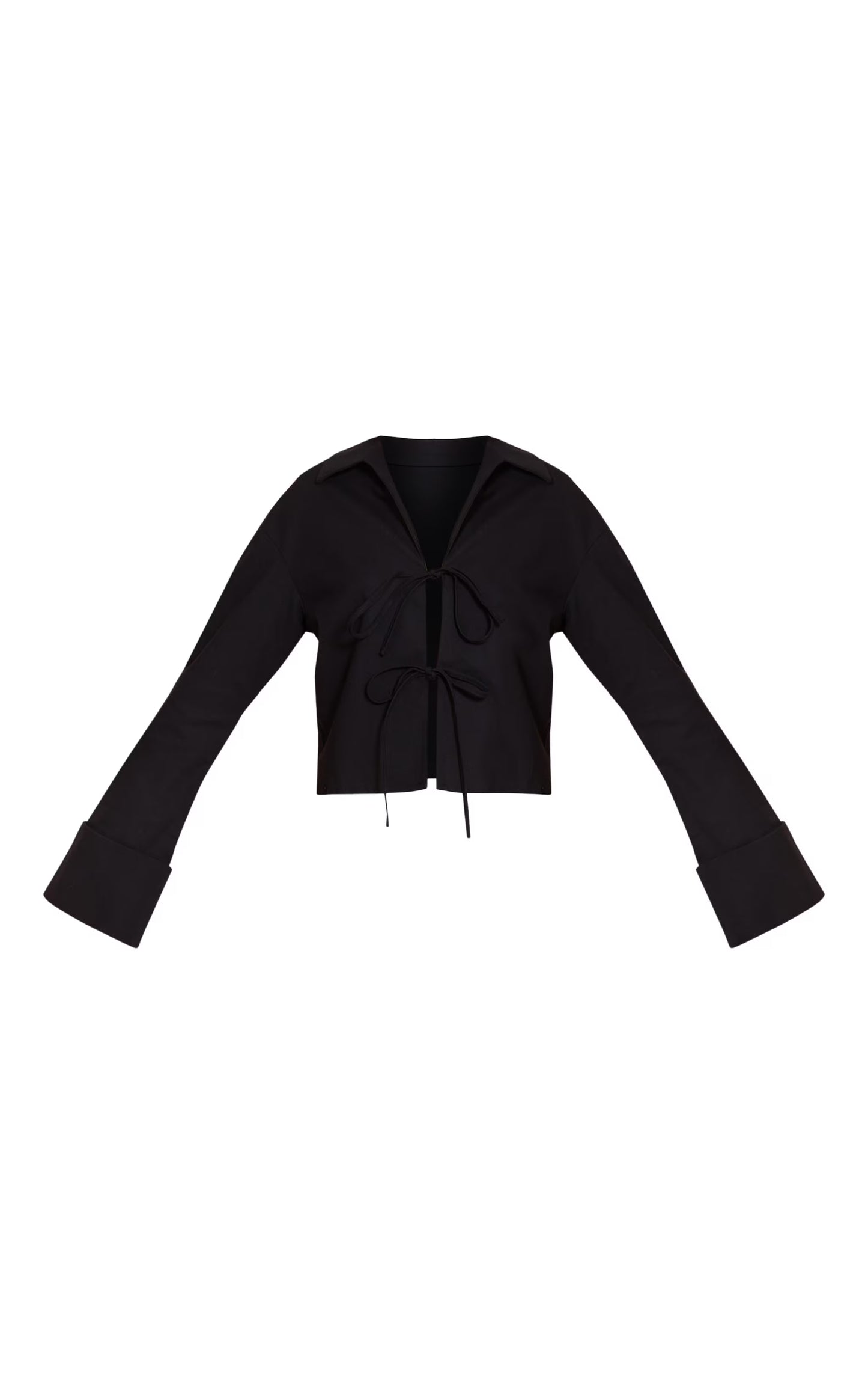 Linen Look Tie Front Structured Shirt