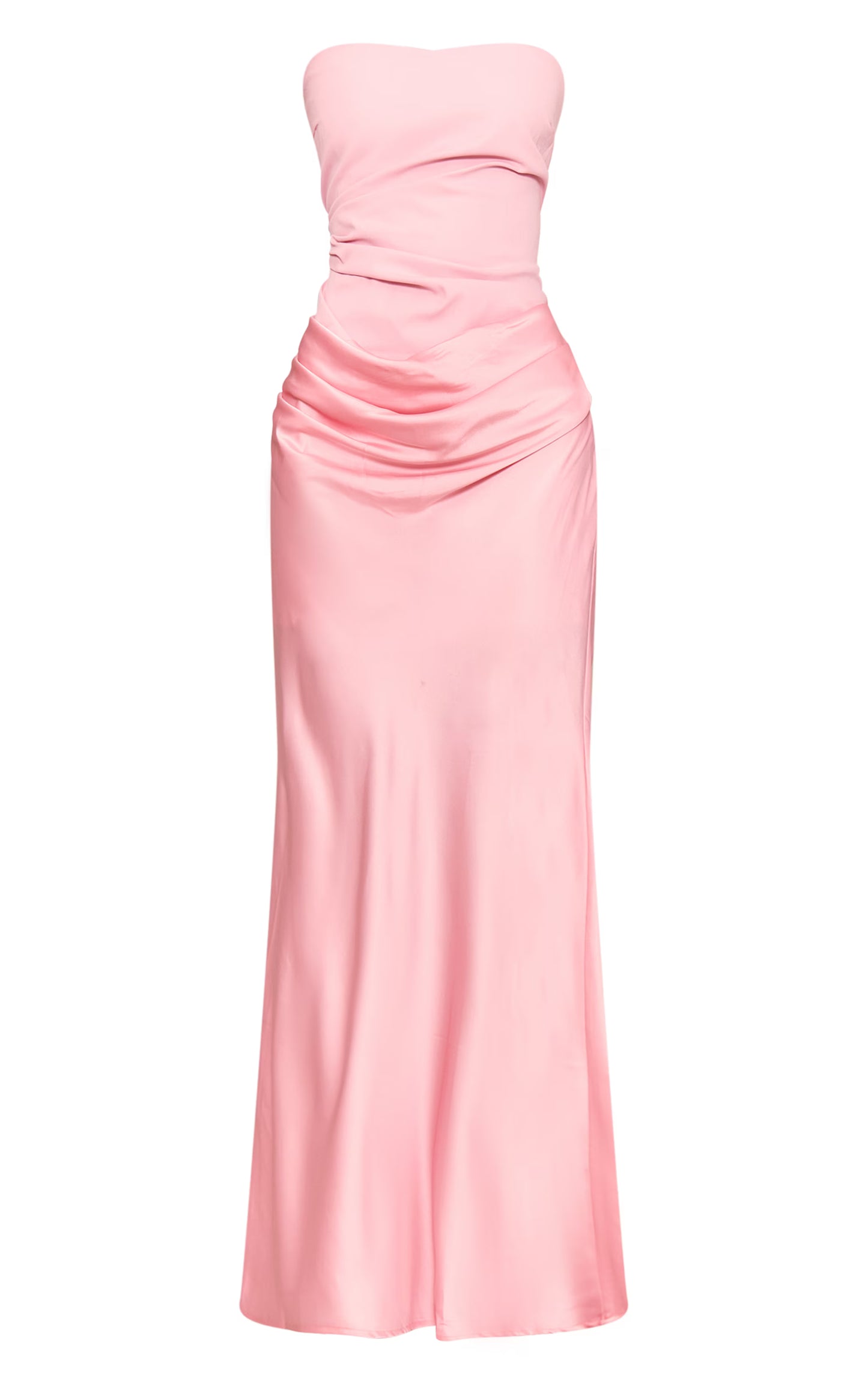 Pale Rose Bandeau Satin Drape Detail Midaxi Dress
