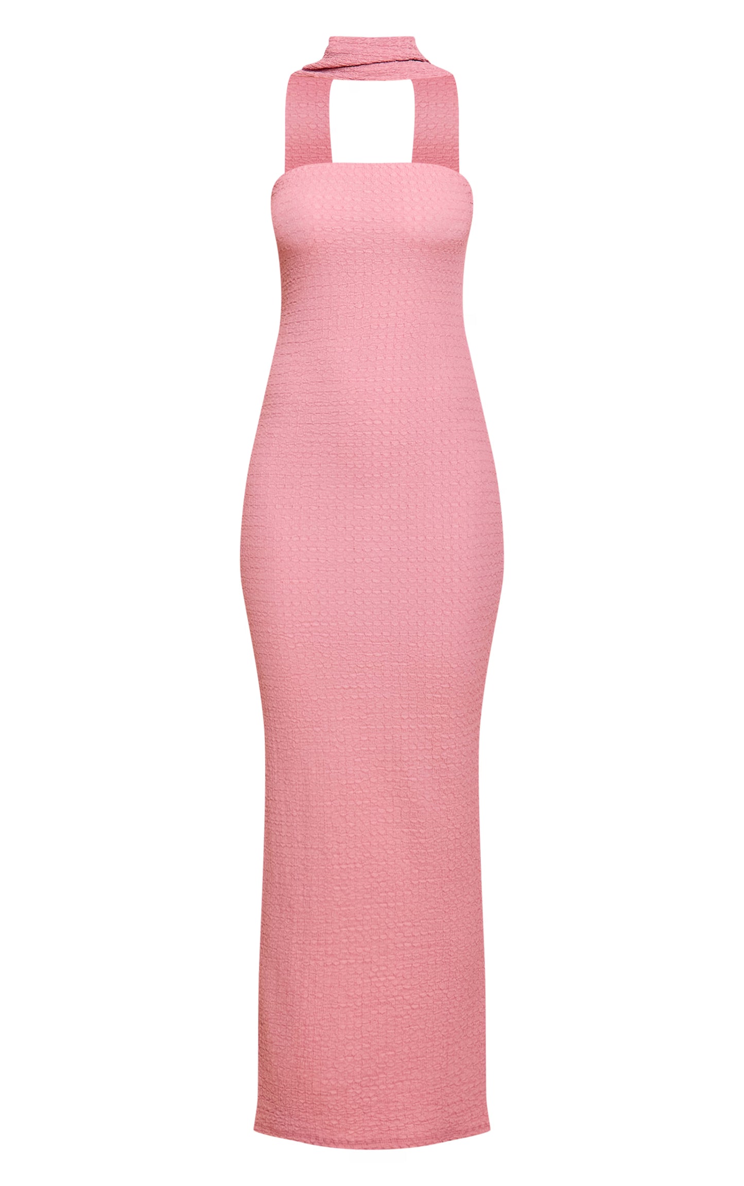 Pink Textured Scarf Detail Bodycon Dress