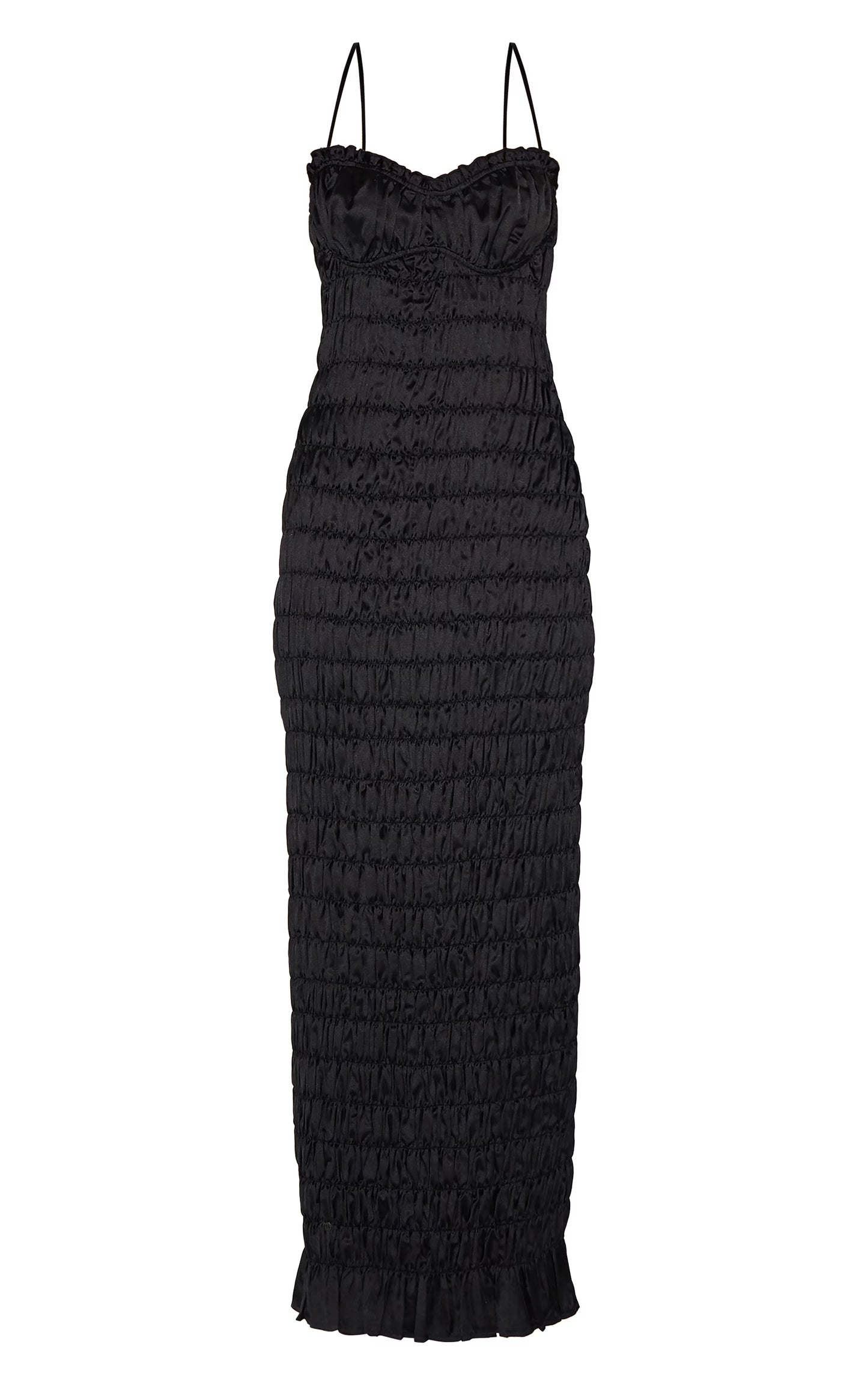 Black Satin Ruched Underwired Maxi Dress