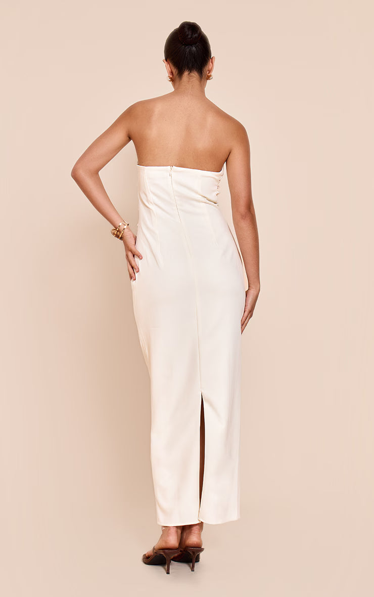 White Woven Tailored Bandeau Ruched Midaxi Dress