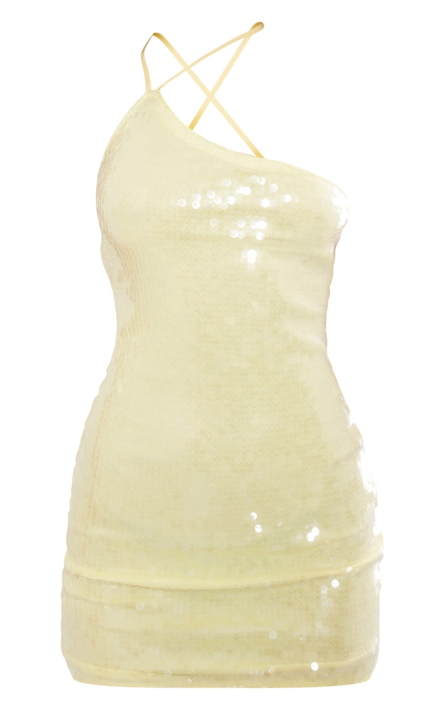 Yellow Sequin One Shoulder Strappy Bodycon Dress