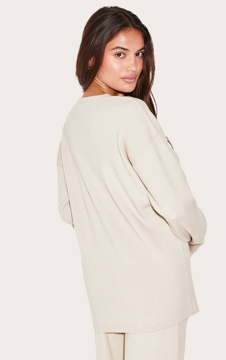 Oatmeal Light Rib Knit Oversized Top