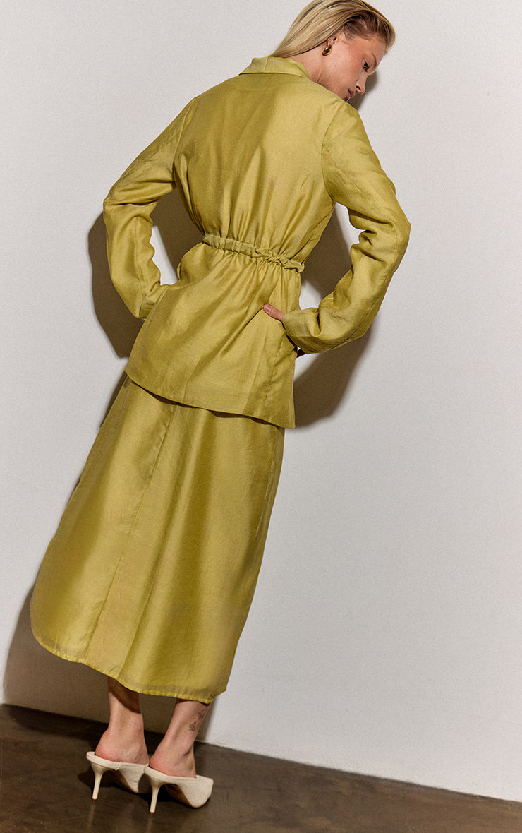 Pale Chartreuse Sheer Organza Midi Skirt