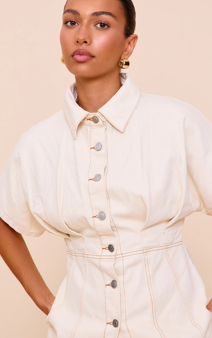 Almond Seam Detail Peplum Denim Shirt