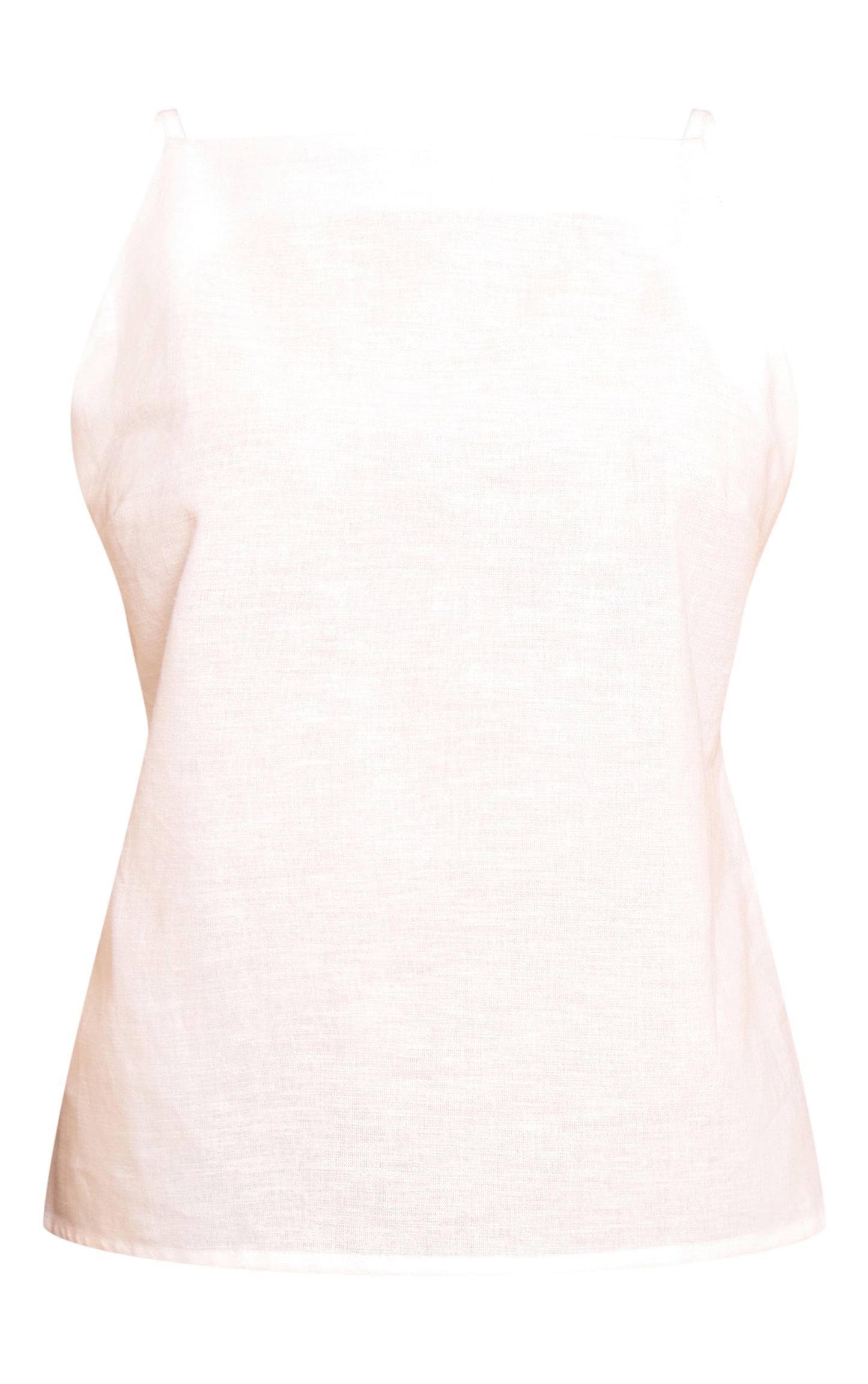 White Linen Blend Back Detail Long Cami Top