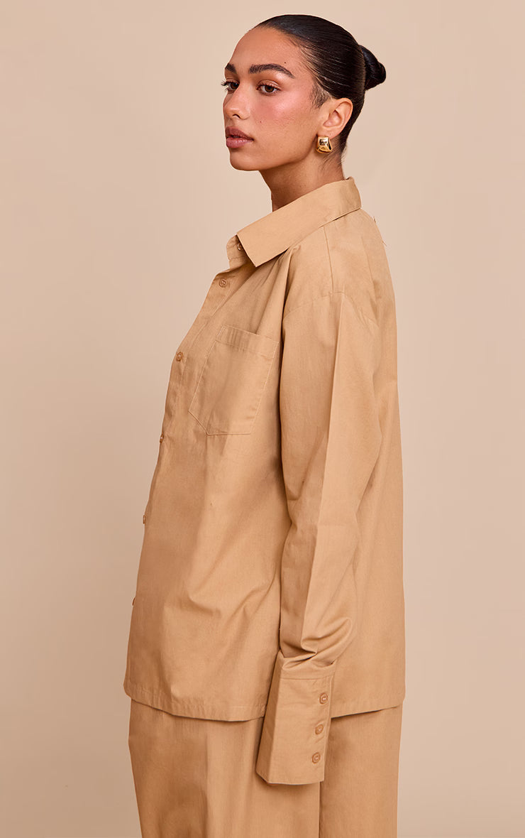 Sand Cotton Poplin Oversized Long Sleeve Shirt