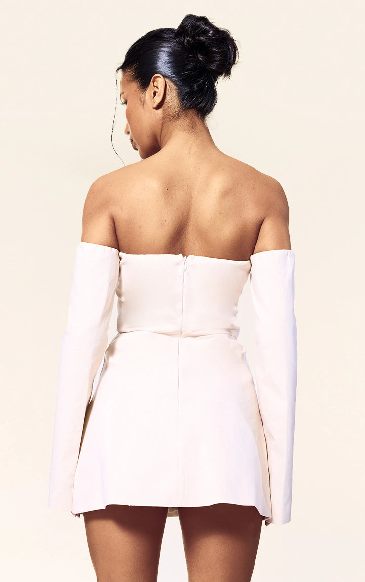 PLT Label Cream Bust Detail Tailored A-line Mini Dress