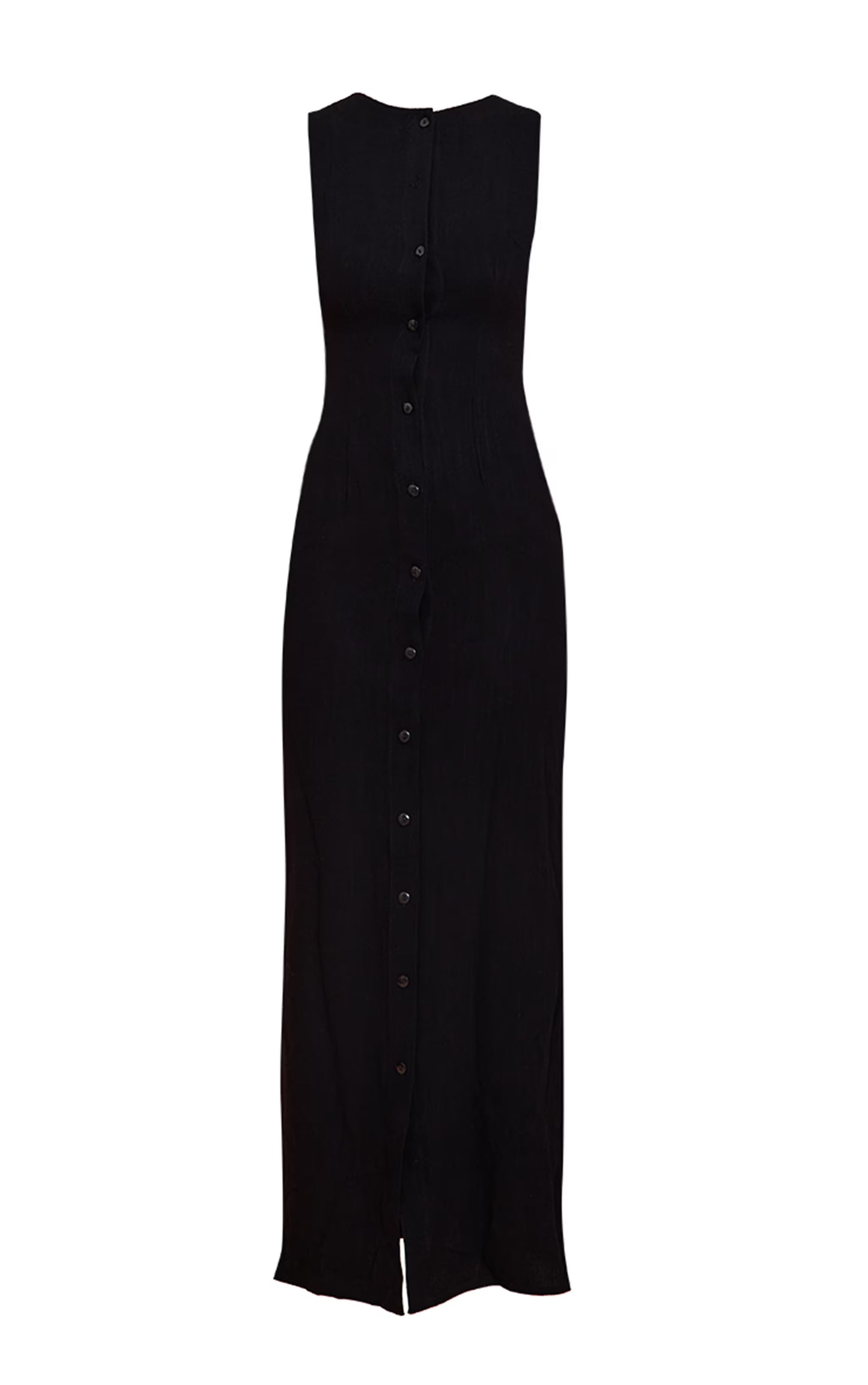 Black Textured Button Down Sleeveless Maxi Dress