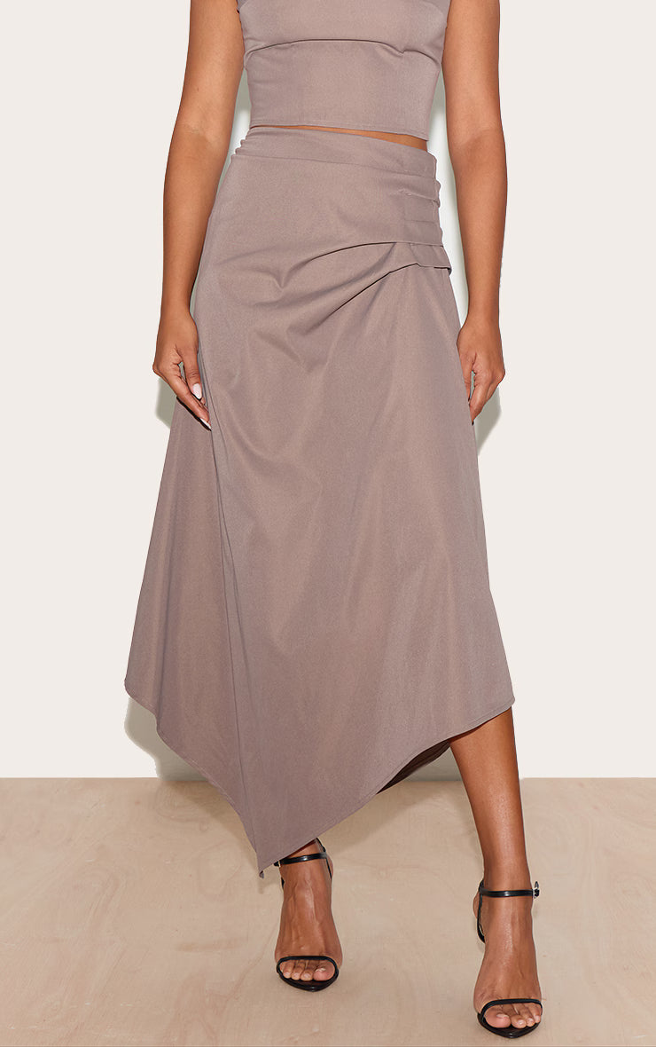 Mushroom Ruched Detail Hanky Hem Midaxi Skirt
