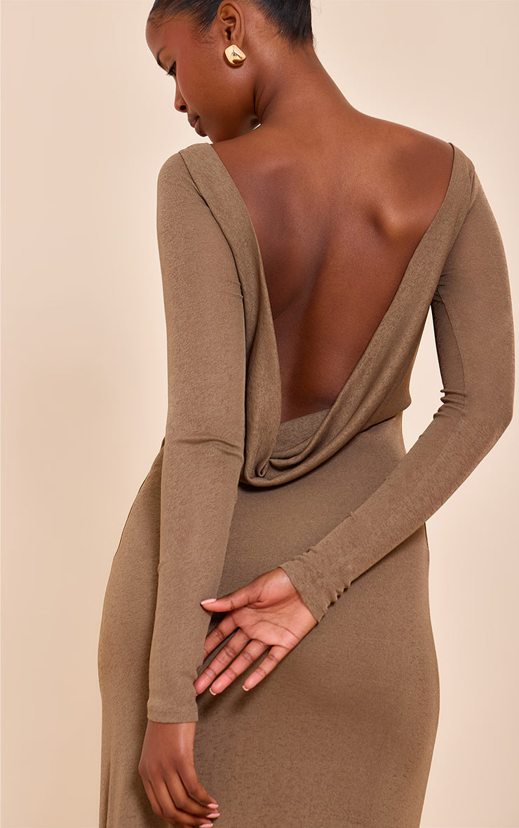 Chocolate Double Layer Onion Skin Cowl Back Maxi Dress