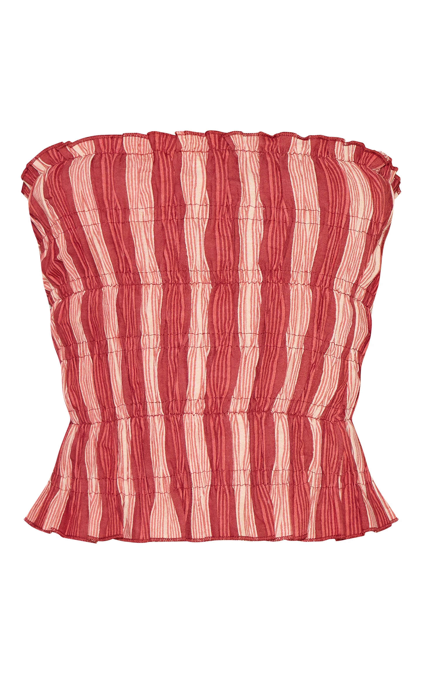Red Shirred Bandeau Top