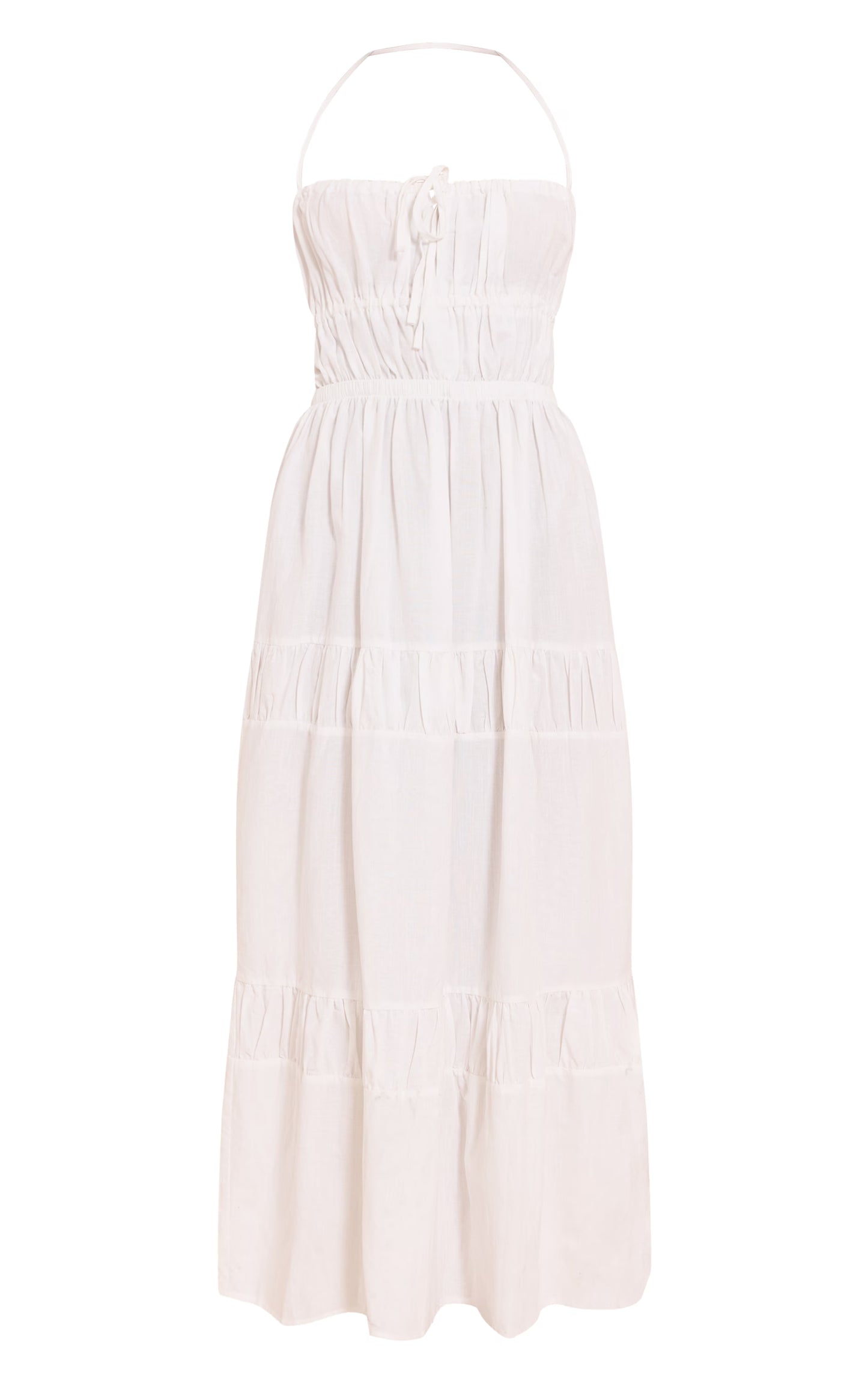 White Ruched Backless Strappy Maxi Dress