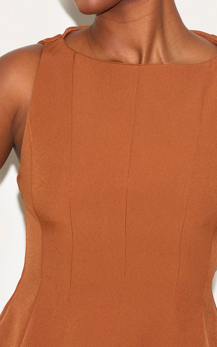 Chestnut Woven Pleated Shift Dress