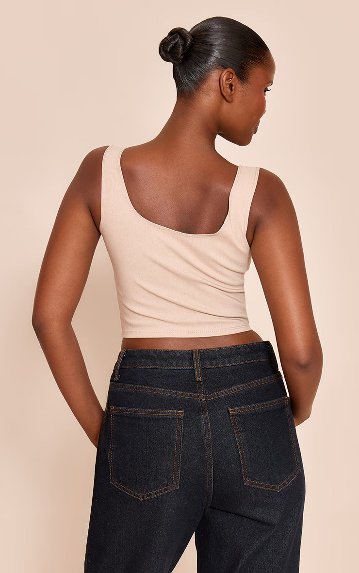 Cream Marl Stretch Woven Square Neck Corset Top