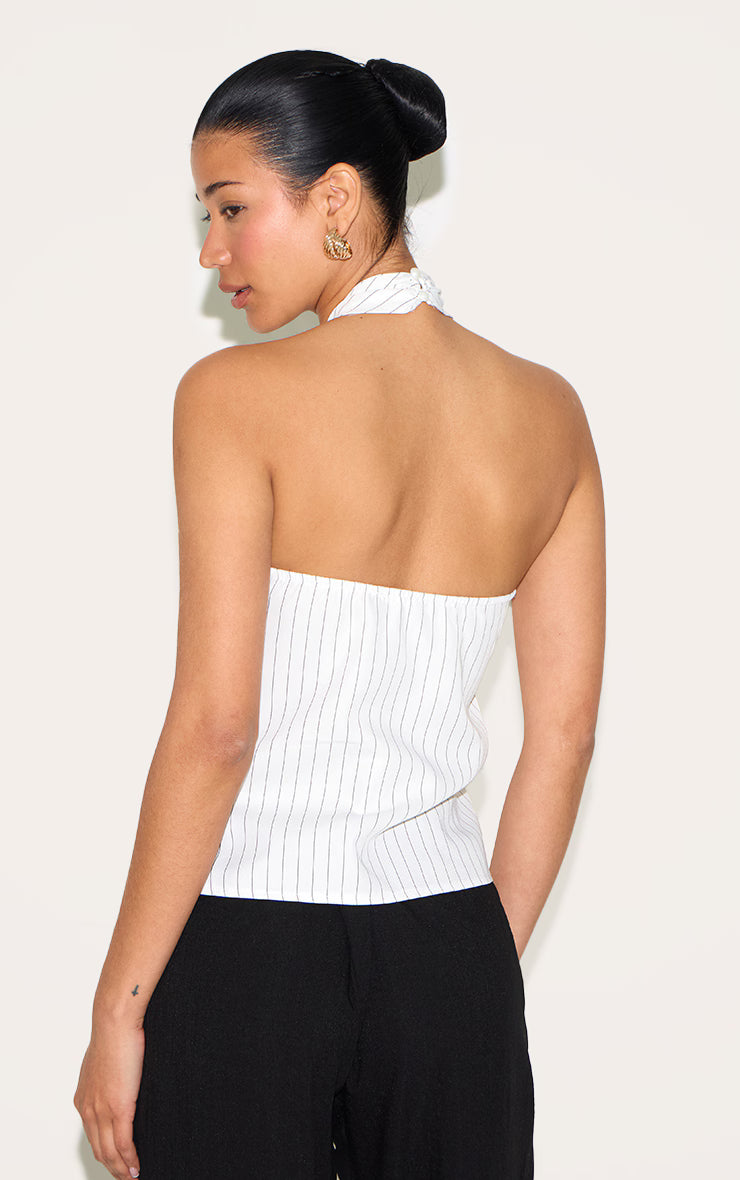 White Pinstripe Tie Detail Top