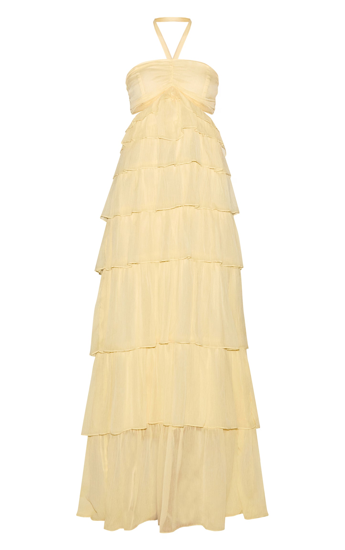 Lemon Ruched Bust Frill Tiered Maxi Dress