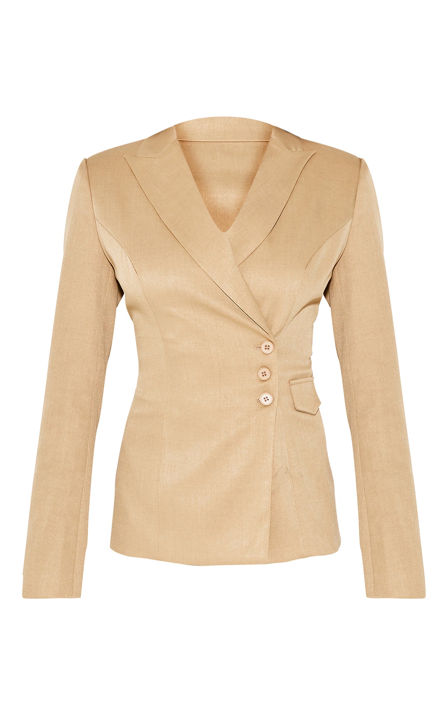 Sand Woven Tailored Cinched Waist Blazer