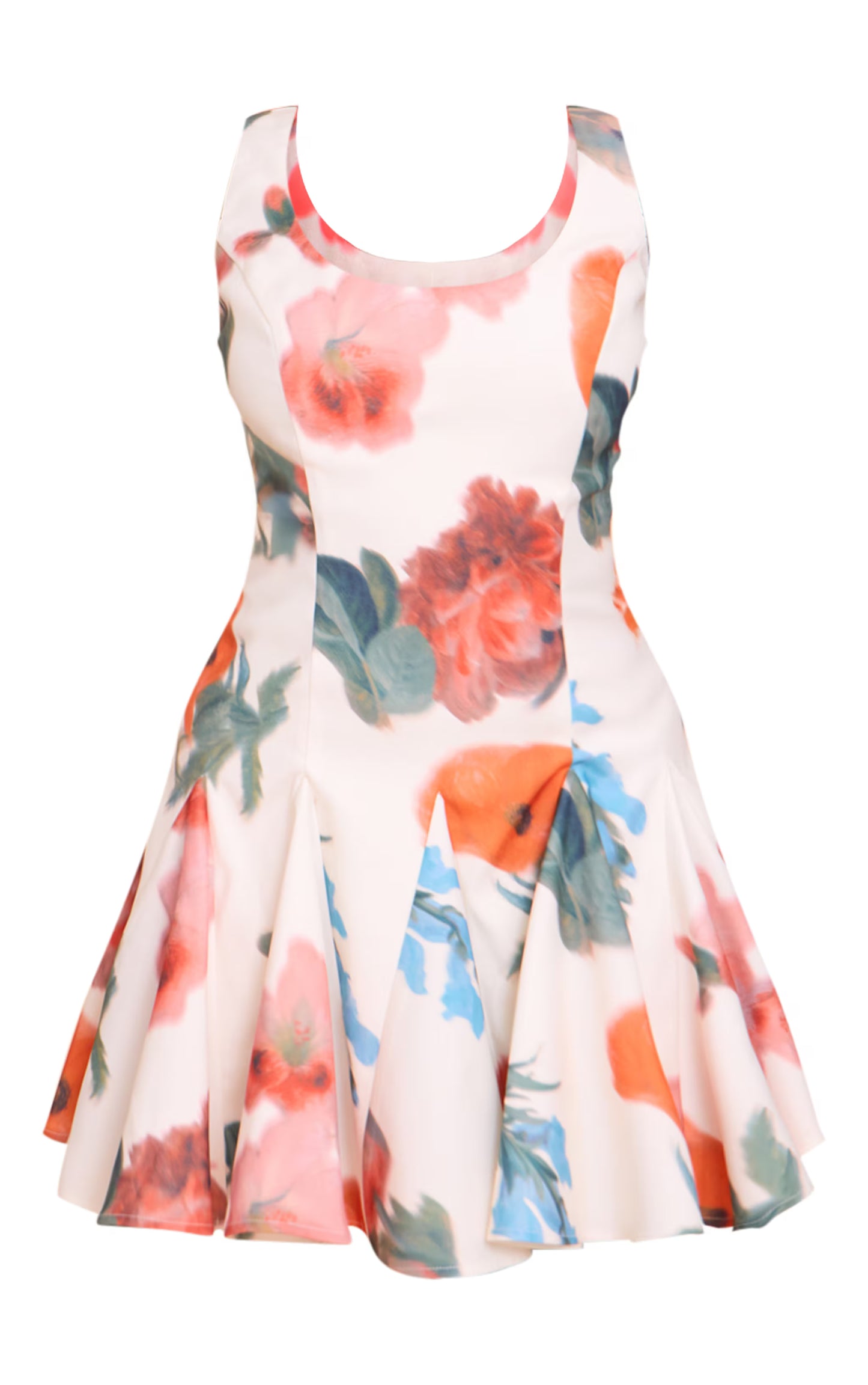 Cream Floral Printed Woven Godet Detail Shift Dress