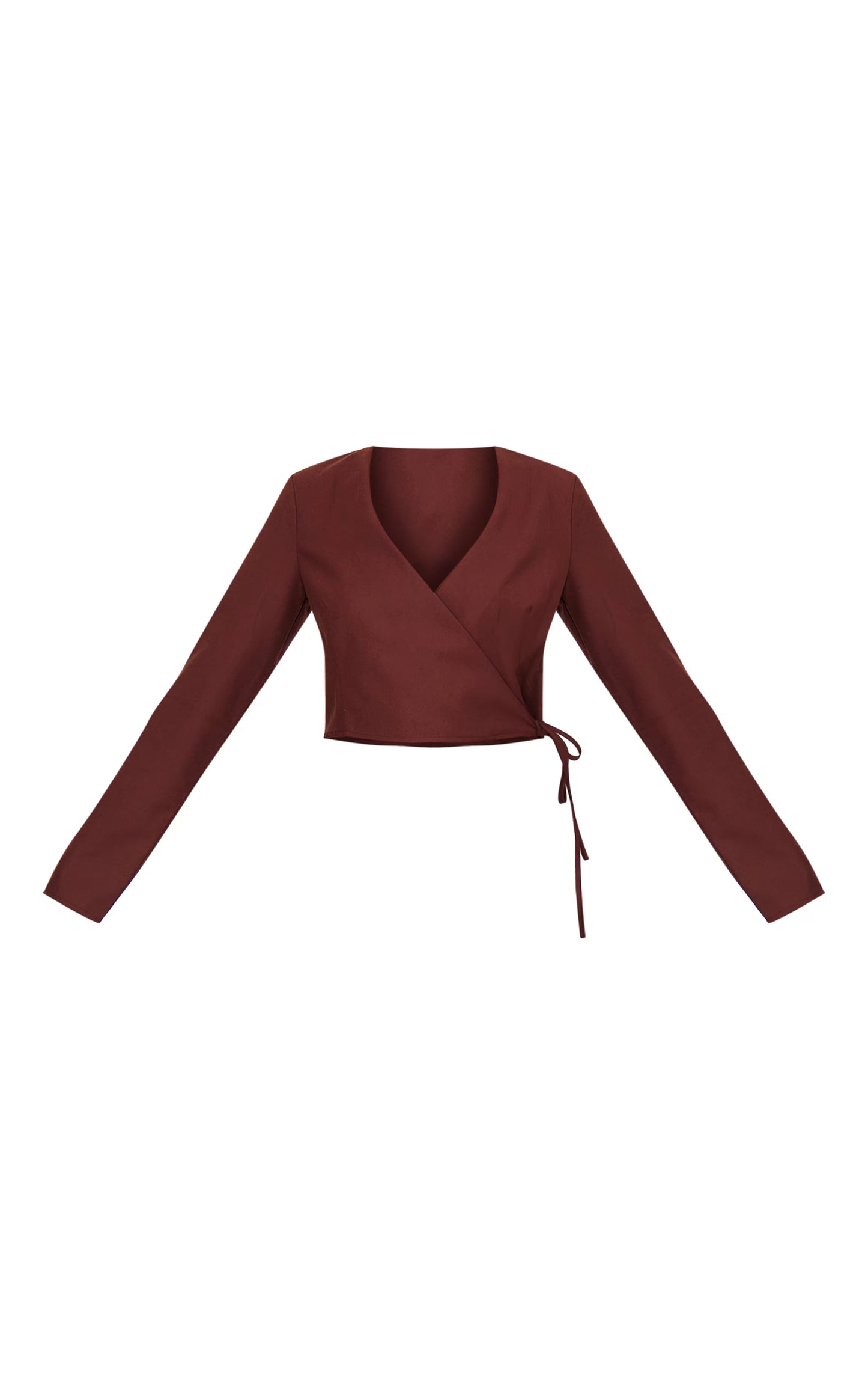 Chocolate Brushed Woven Tailored Wrap Tie Top