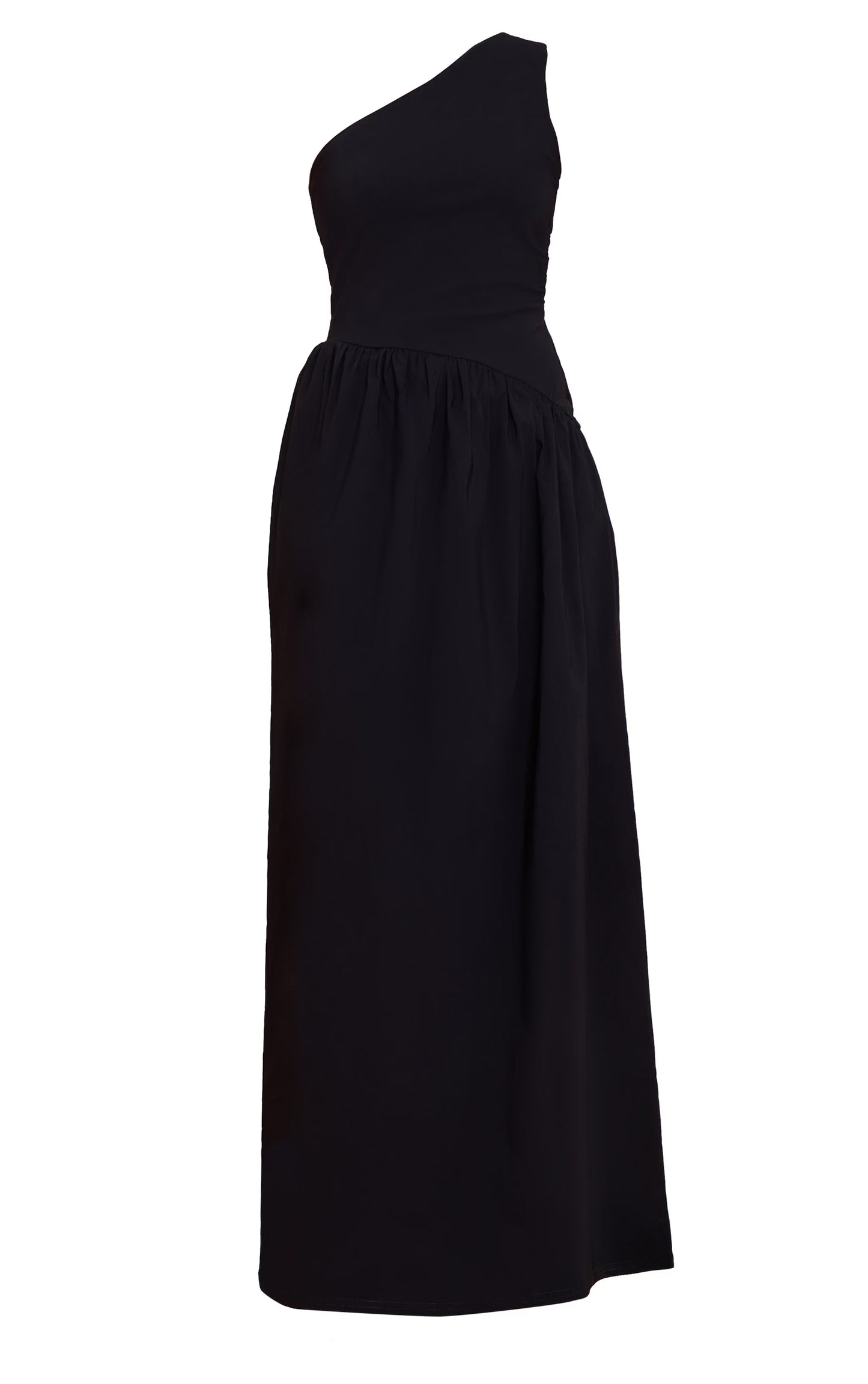 Black Stretch Woven One Shoulder Maxi Dress
