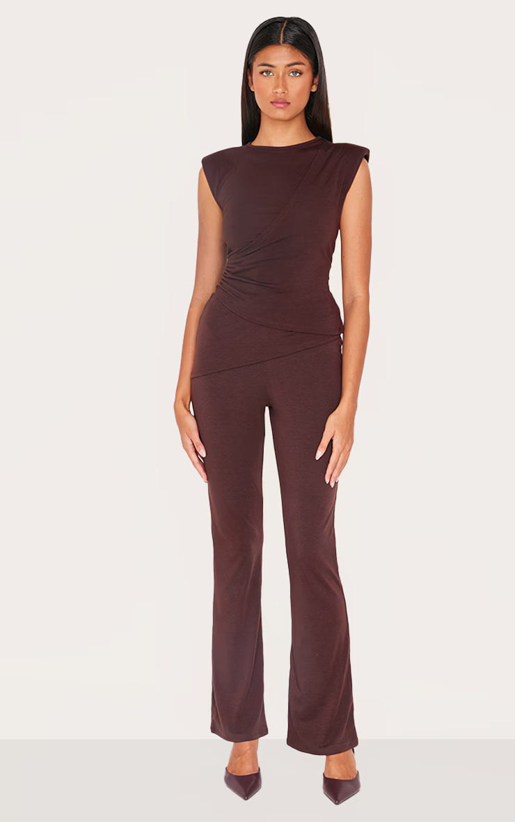 Chocolate Jersey Ruched Wrap Skinny Flare Pants