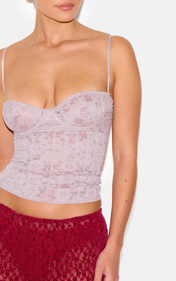 Mushroom Lace Spaghetti Strap Long Corset
