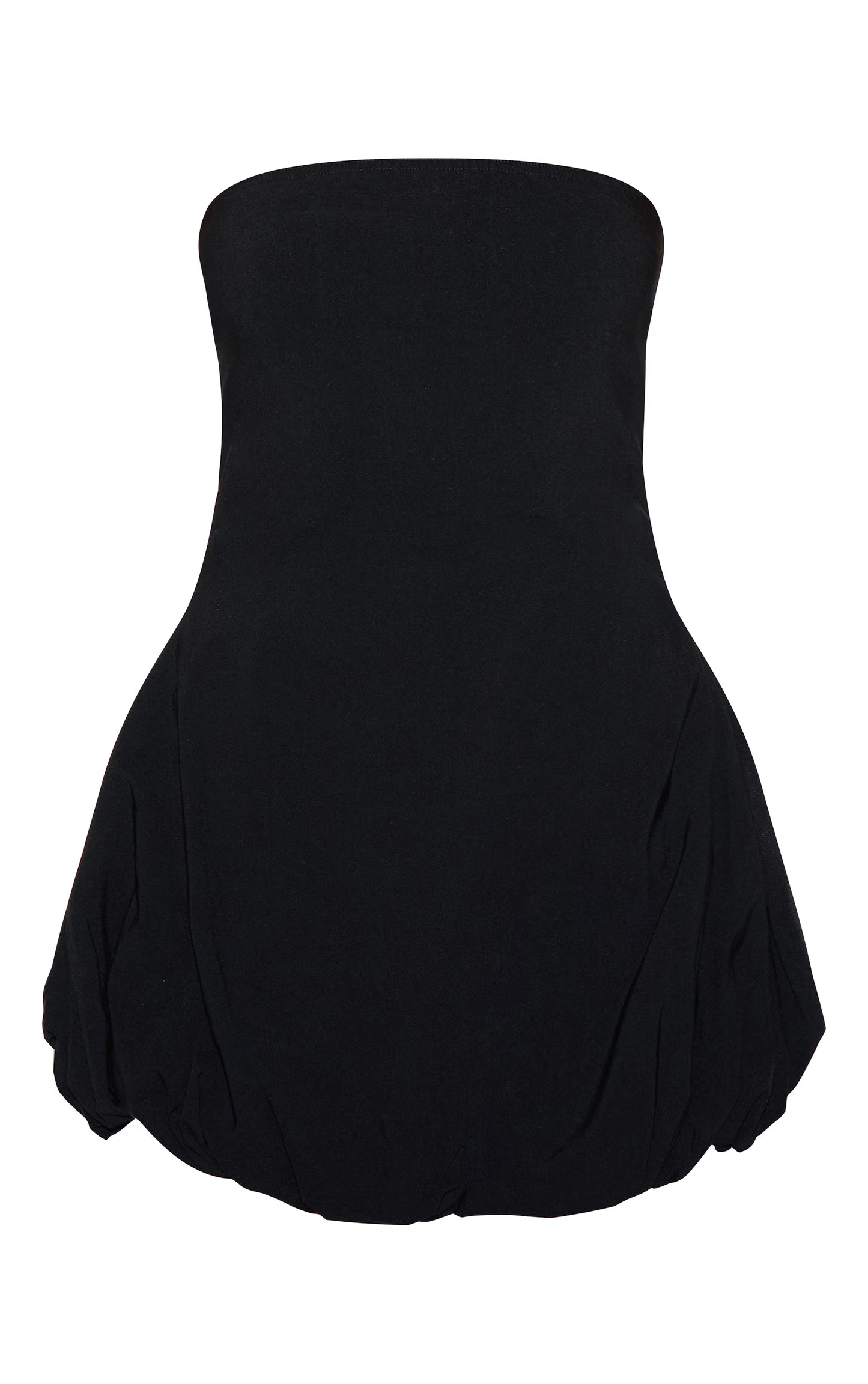 Black Stretch Woven Bandeau Puffball Mini Dress