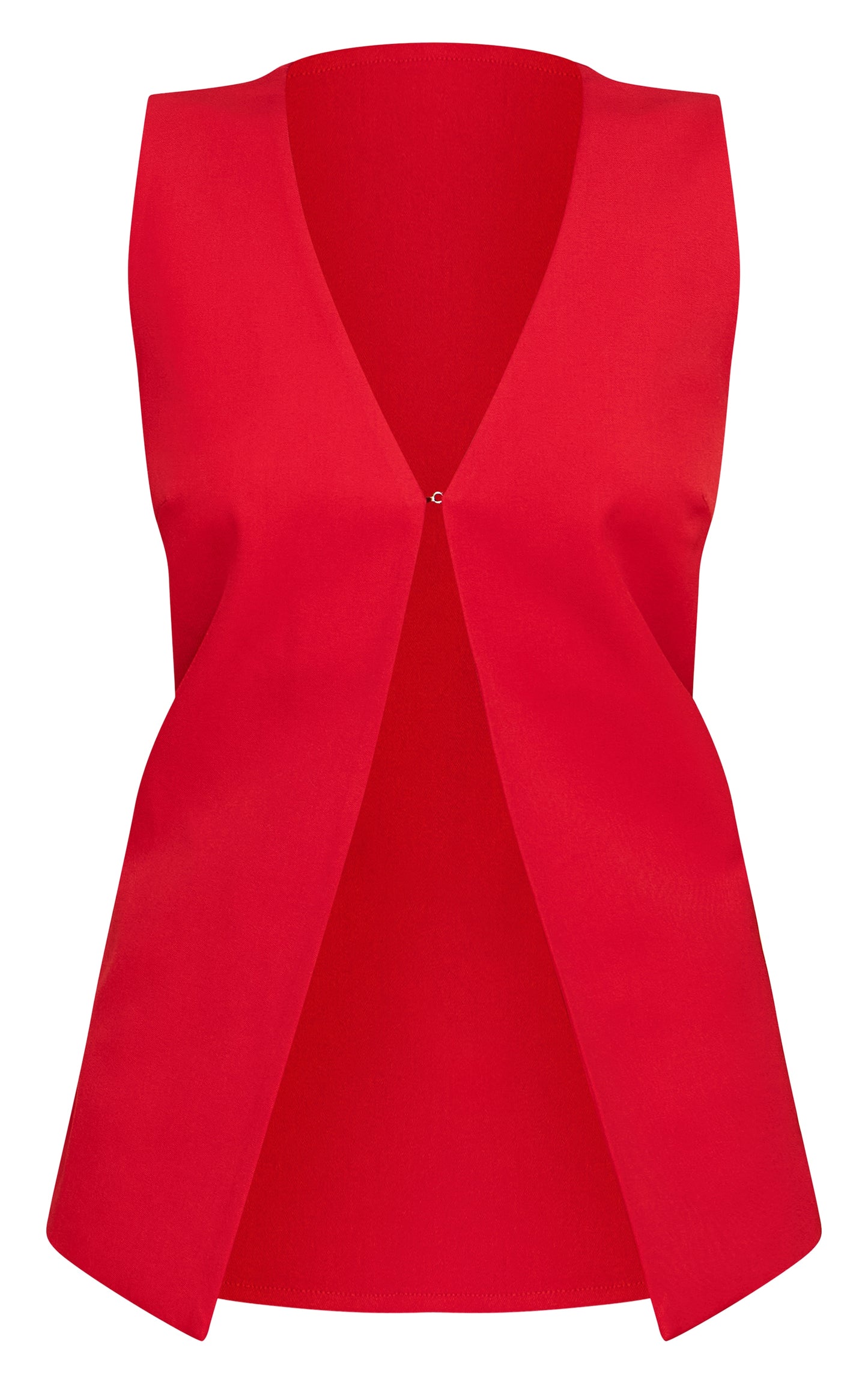 Tomato Red Woven Tailored Hook And Eye Vest