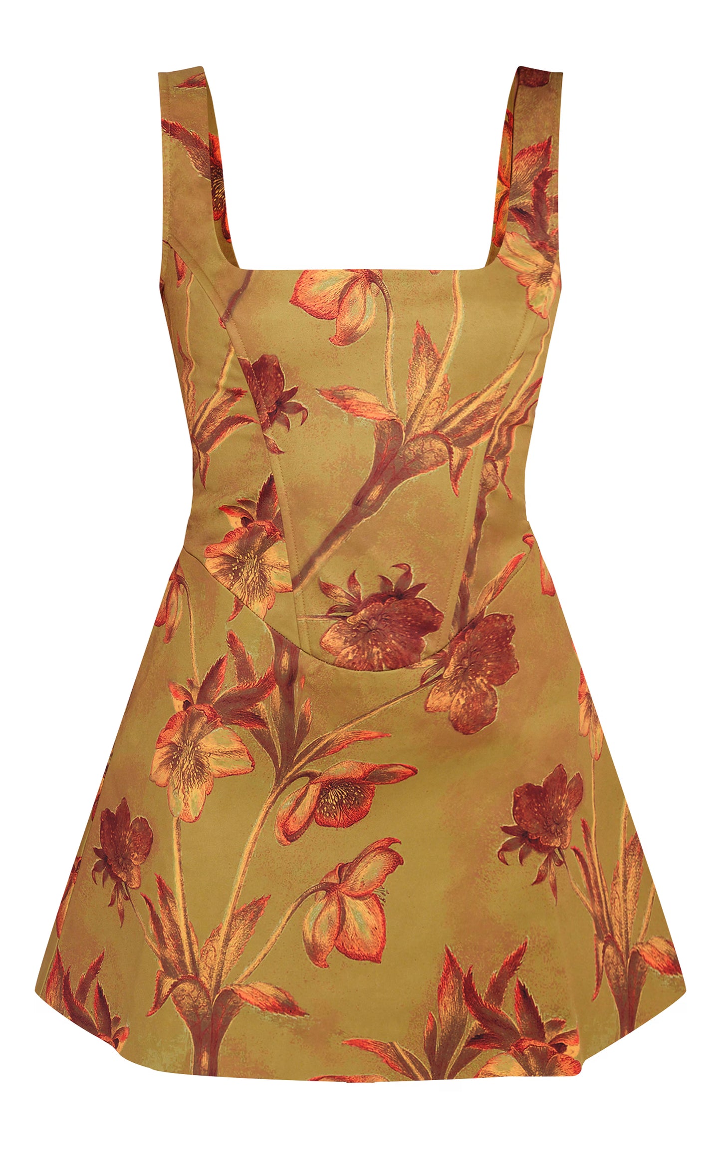 Green Floral Corset A Line Shift Dress