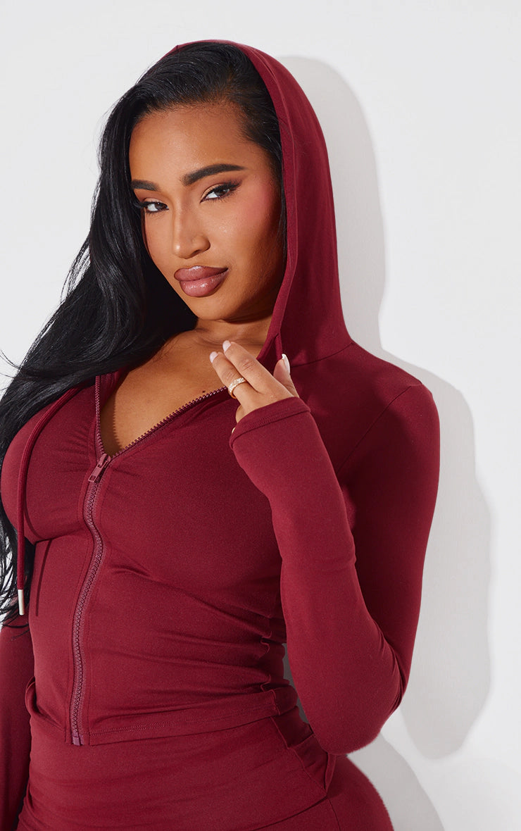 Shape Burgundy Sculpted Zip Through Hoodie