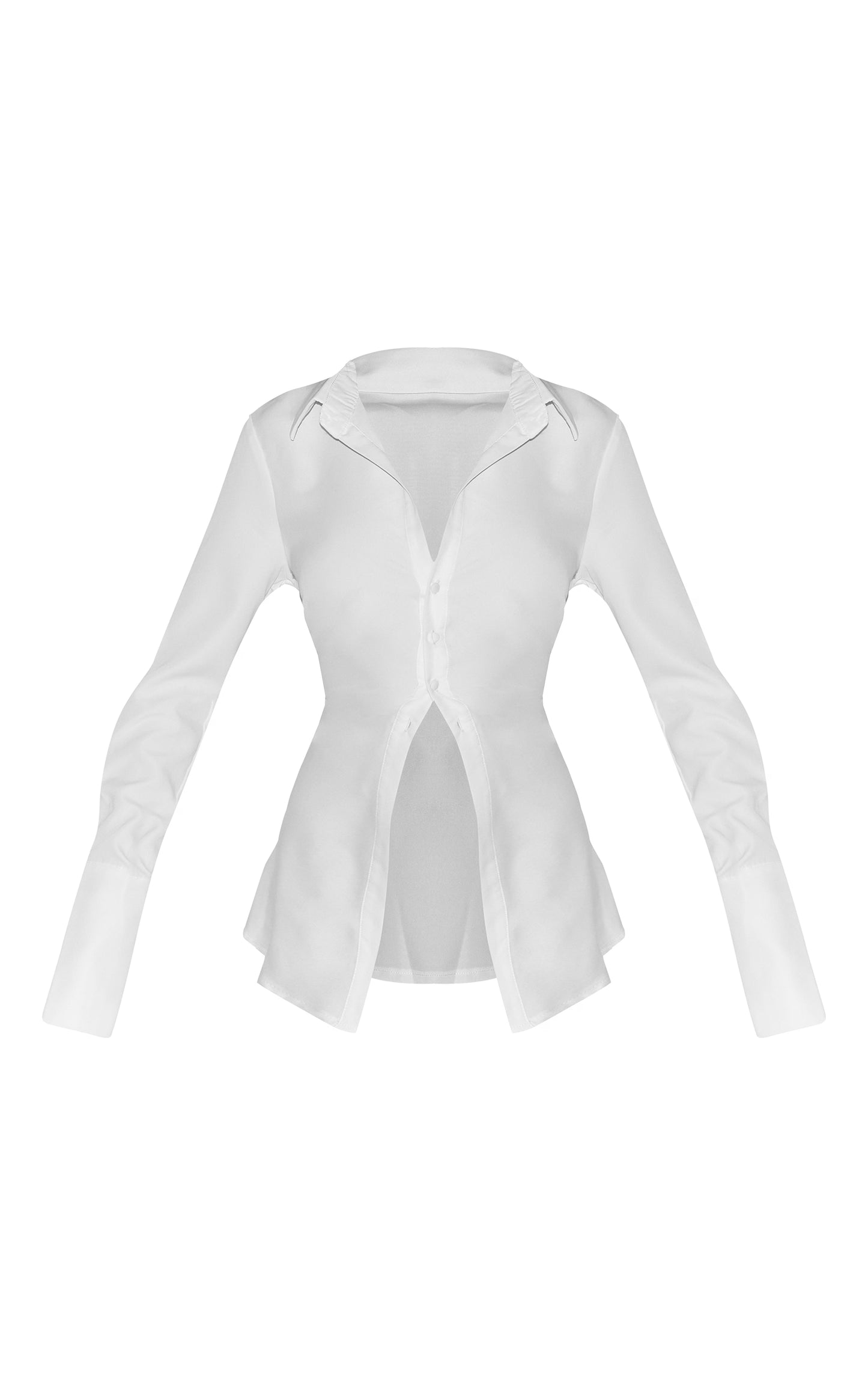 White Asymmetric Cinched Deep Cuff Shirt