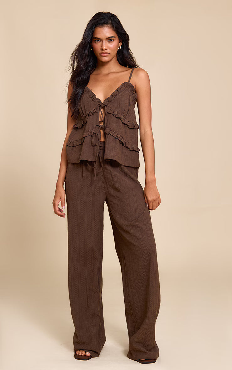Brown Textured Strappy Cami Top
