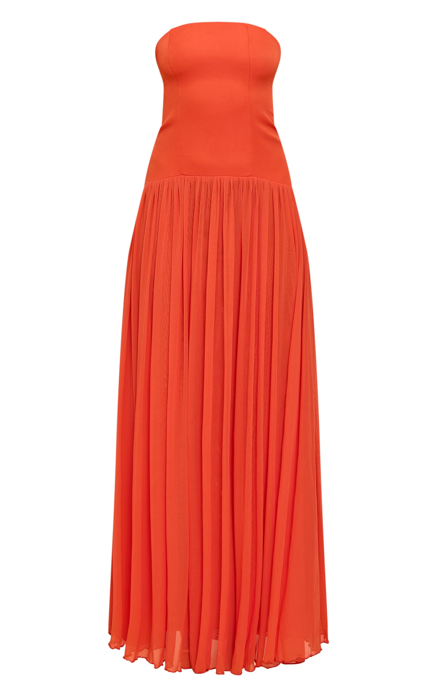 Orange Bandeau Chiffon Pleated Maxi Dress