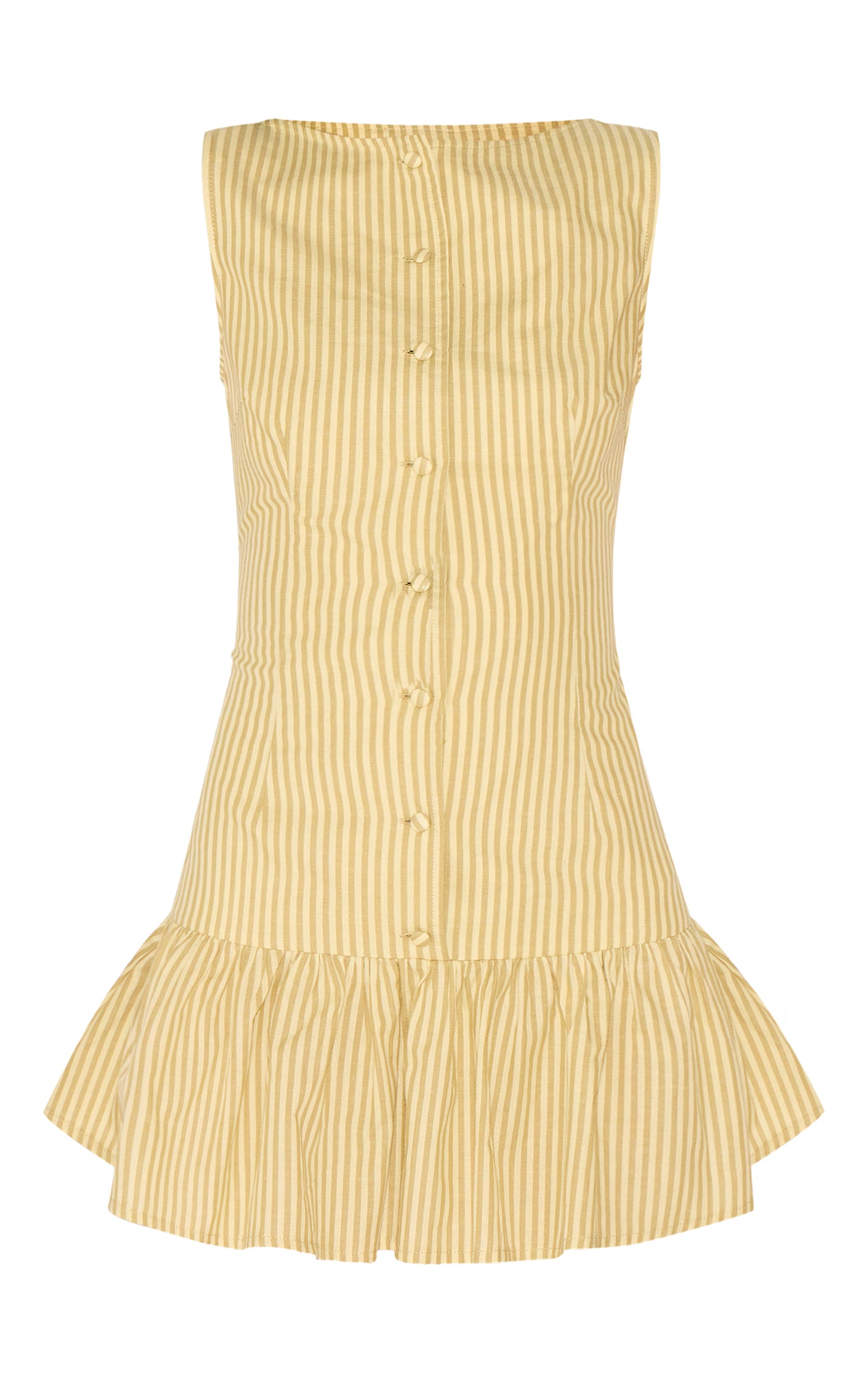 Yellow Striped Button Detail Flippy Hem Bodycon Dress
