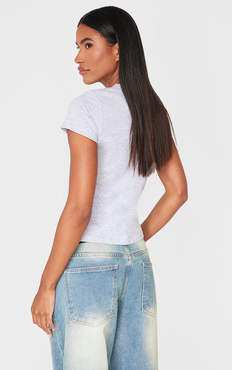 Basic Grey Marl Cotton Blend Fitted Crew Neck T Shirt