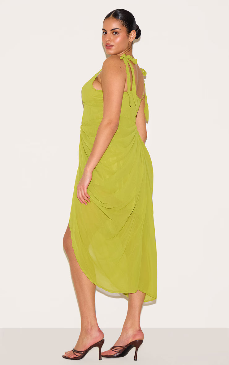 Plus Olive Underwire Detail Draped Midi Dress