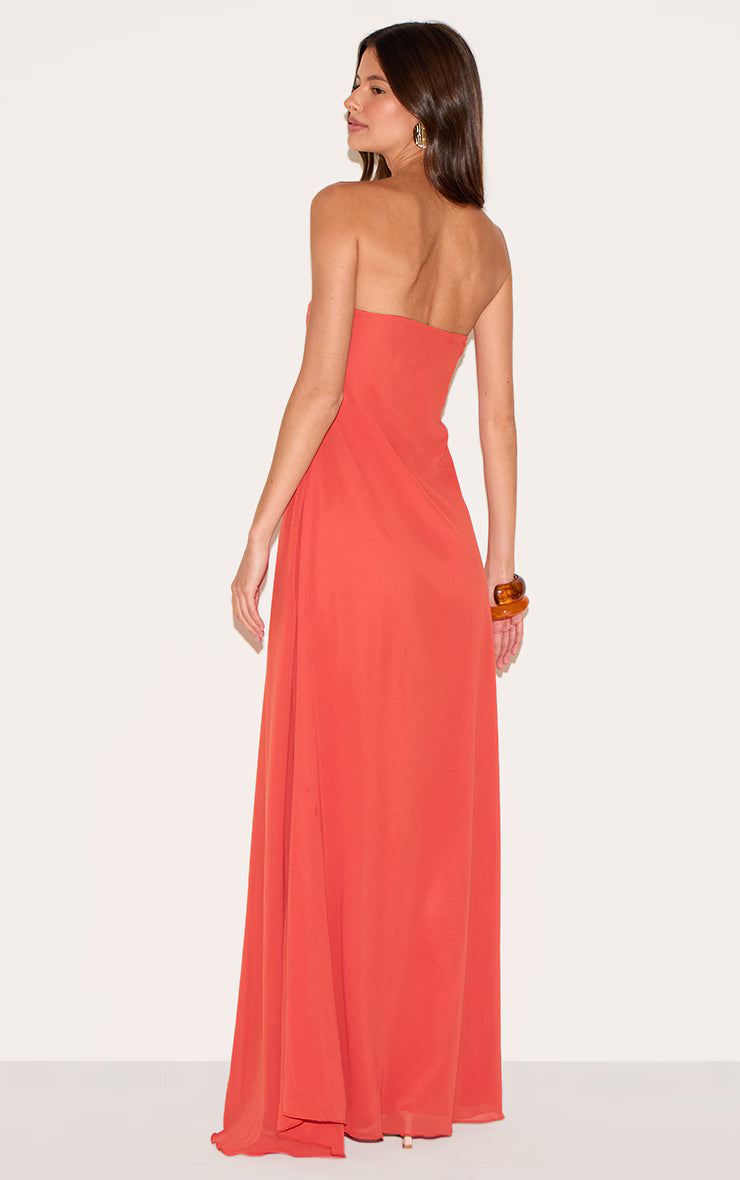 Rust Chiffon Bandeau Maxi Dress