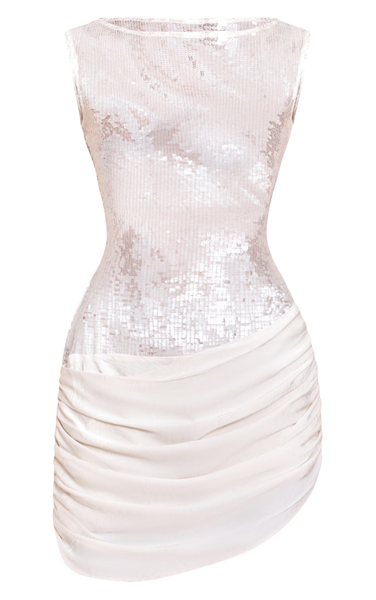 PLT Label Ivory Sequin Sleeveless Drape Detail Bodycon Dress