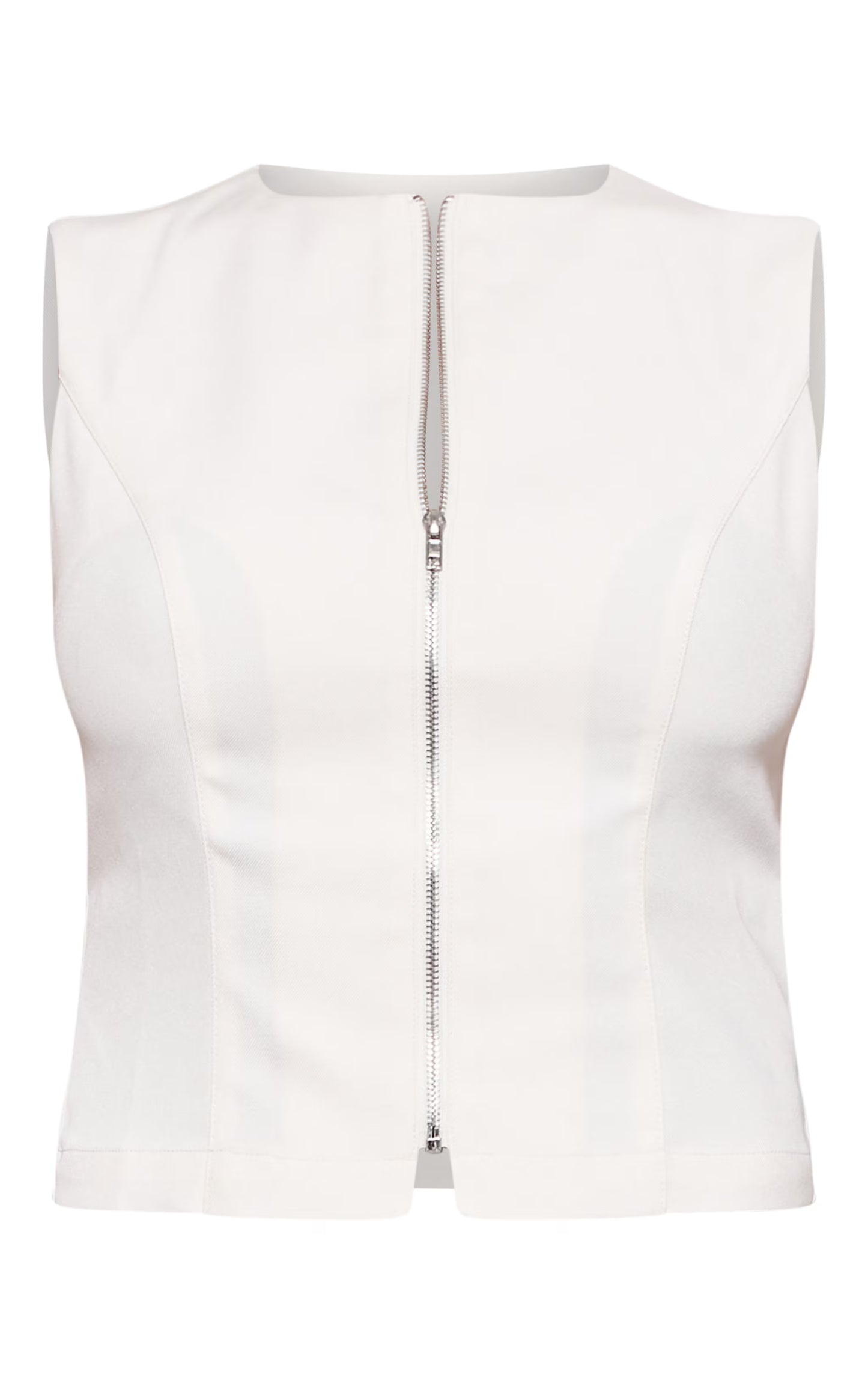 Cream Premium Woven Zip Up Detail Sleeveless Top