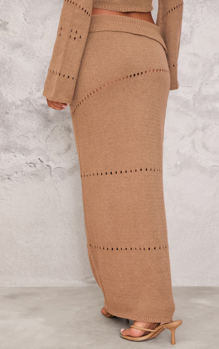 Chocolate Fold Over Knit Maxi Skirt